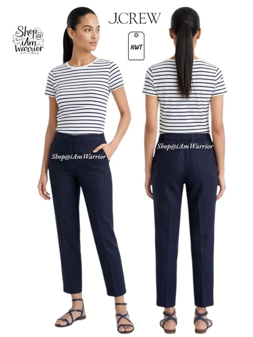 J.Crew NWT navy linen pull on ankle pants *shop@iamwarrior